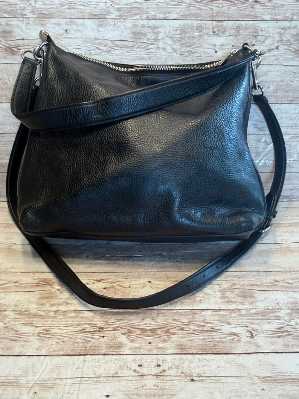 Coach Black Pebbled Leather Hobo Shoulder Bag with Silver Hardware